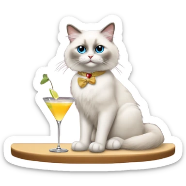 Ragdoll cat sipping a martini cocktail at the bar sticker