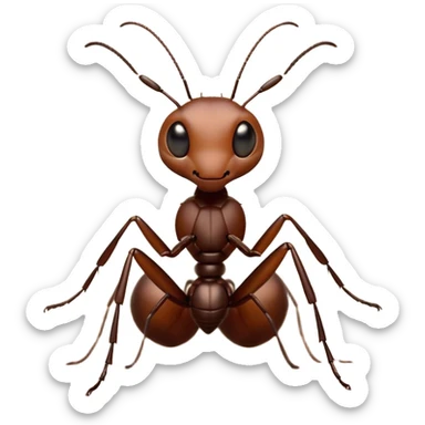 Cinematic Industrious Ant Portrait Emoji, Poised and diligent, with a tiny, meticulously detailed body in earthy tones, sharp, observant eyes and agile limbs, Simplified yet precise and sophisticated features, highly detailed, glowing with a soft, natural luminescence, high shine, intelligent and determined, stylized with an air of hardworking resilience, focused and alert, soft glowing outline, capturing the essence of a watchful ant that appears ready to march out of the screen with effortless precision! sticker