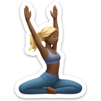 Woman with blond Hair doing Yoga. The sun is behindert her.  sticker
