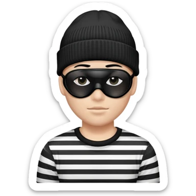 character with black and white striped shirt, black beanie, black mask over eyes sticker