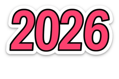 2026 year black and pink text, remove background sticker