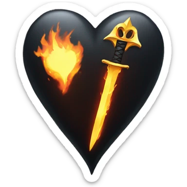 a black heart with fire sword in it  sticker