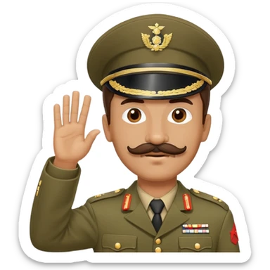 Man with moustache in a soldier uniform raising one Hand high  sticker