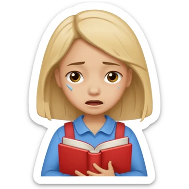 Girl stressed and crying because of study sticker