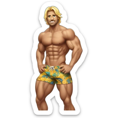 Shredded muscular manly man in swimsuit with 12 pack abs sticker