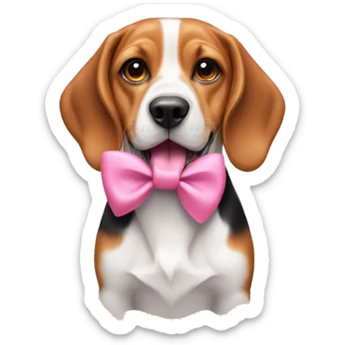 beagle with his tongue out and a pink bow on the neck sticker