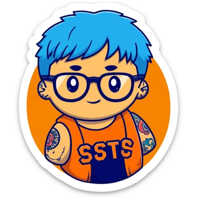 character with blue hair, glasses, and tattoos sticker