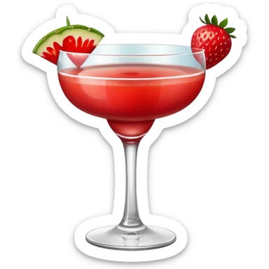 A Vibrant Red Cocktail In Margarita Glass Garnished With Fresh Strawberries Against sticker