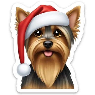 Yorkshire Terrier with a Santa Claus hat on his head  sticker