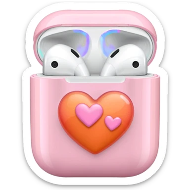 an airpods case filled with two pink and orange hearts sticker