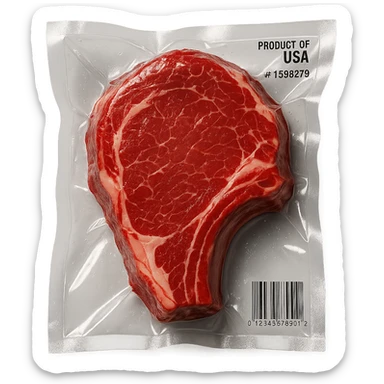 steak, glossy and puffy vacuum-sealed style sticker