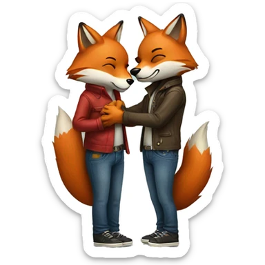 Two Fox kissing with a heart above their jeans sticker