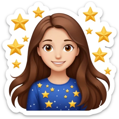 girl with long brown hair, stars in her eyes, brown eyes, beautiful smile  sticker