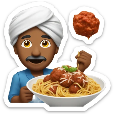 indian man eating spaghetti and meatballs sticker