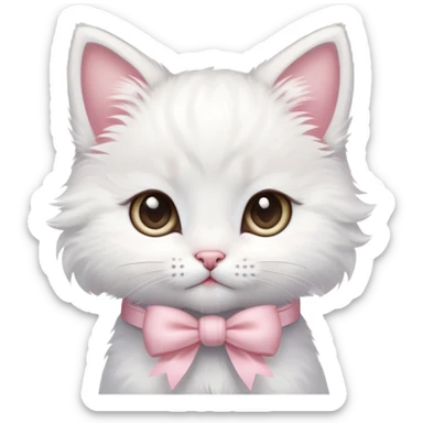 cute fluffy white kitten with a light pink bow sticker