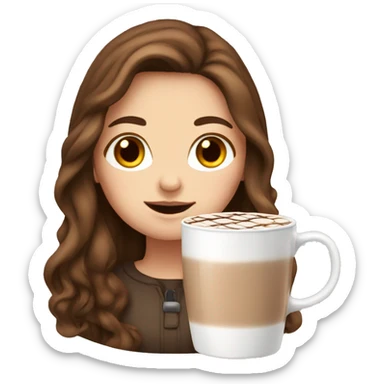 white girl with brown long hair and a hot chocolate sticker