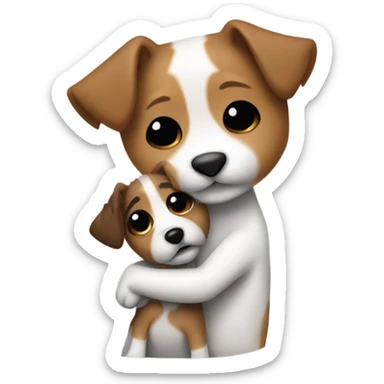 whit brown haired girl with hair in plaid hugging jack russell terrier sticker