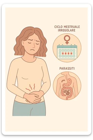 Donna con ciclo irregolare e doloroso a causa dei parassiti in italiano sticker