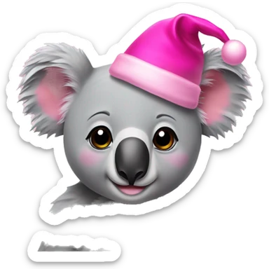 A Koala with a pink christmas hat and a pink scars sticker