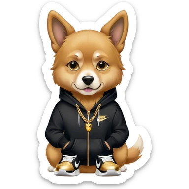 dog with black hoodie and gold chain and Nike shoes sticker
