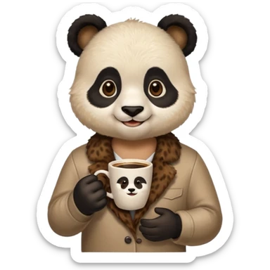 barista panda, holding coffee cup sticker
