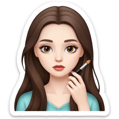  beautiful pale brunette girl with long hair doing her makeup  sticker