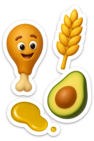 EMOJI STILE IPHONE 3D DI proteine, fibre, grassi sani che fluttuano in aria, iperrealistico 4k sticker