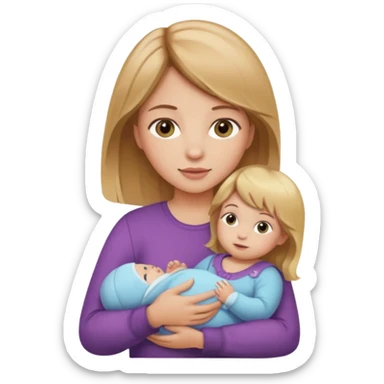 Make a girl with a baby in her arms. A girl should have light brown hair, and a baby girl should have blonde hair. sticker