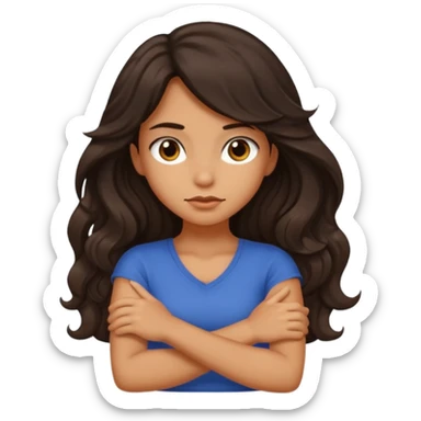 Slightly tan girl dark long wavy hair crossing her arms with slight pout sticker