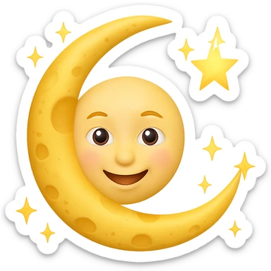 Add small stars around the smiling moon. Keep the background transparent. Maintain the original style and look of the smiling moon. sticker