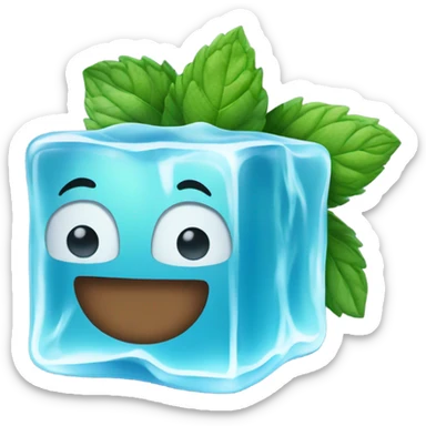 an ice cube with mint leaves on it sticker