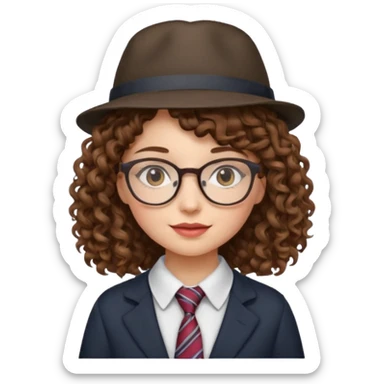 hatted girl with glasses and curly hair wearing tie sticker