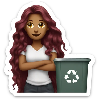 Beautiful burgundy long haired woman taking out the trash sticker