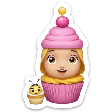 a Bee with pink Birthday Hat, Embarrassed bee with cupcake sticker