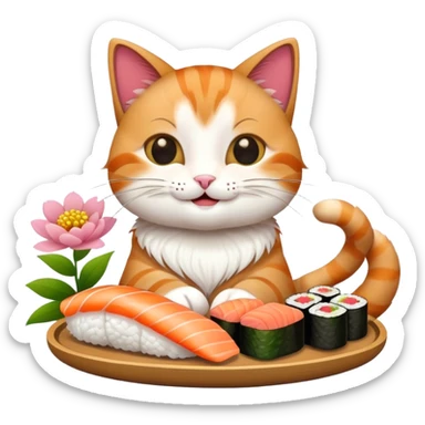 happy cat with flowers and sushi sticker