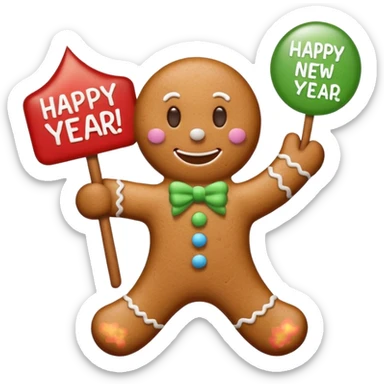 gingerbread man with a happy new year sign sticker