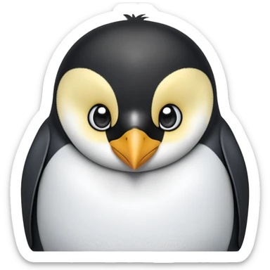 cinematic-adult-emperor-penguin-portrait-emoji,-head-tilted-playfully-and-inquisitively,-with-glossy,-pristine-plumage,-sparkling-eyes-filled-with-curiosity,-simplified-yet-irresistibly-adorable-features, black, large black eyes face sticker