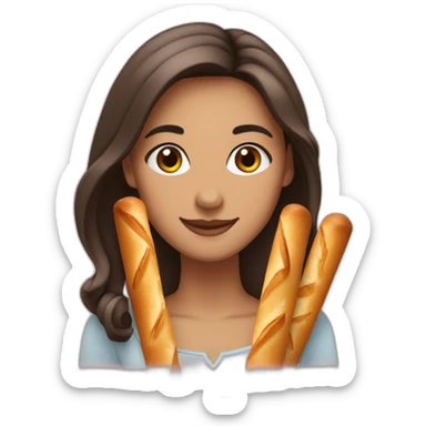 girl brow hair smiled holding 4 baguettes  sticker