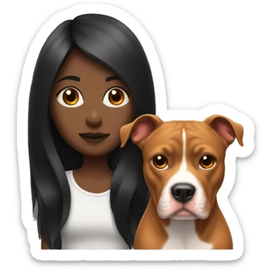 girl face with black long hair next to a red pitbull sticker
