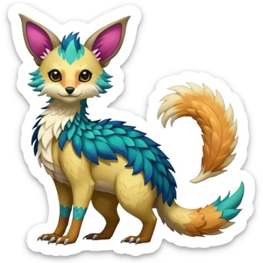 Feral Rare Fantasy colorful vibrant Vernid-Trico-species-Fakemon-creature by LiLaiRa, random markings, tufted tail, tufted ears, full body sticker