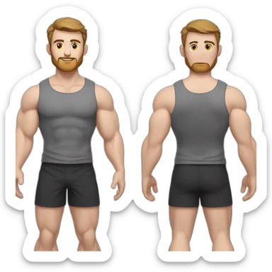 Full height Actively gesturing with hands Pale skinned Fit Man With the biceps and brown hair in dark gray Sleeveless Mike, black oversize sports shorts, watch and white Sneakers sticker