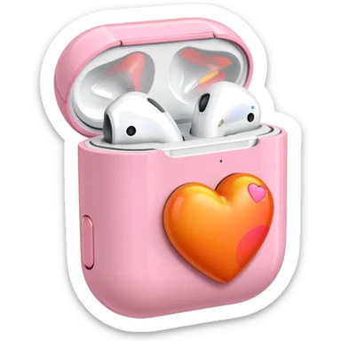 an airpods case filled with two pink and orange hearts sticker