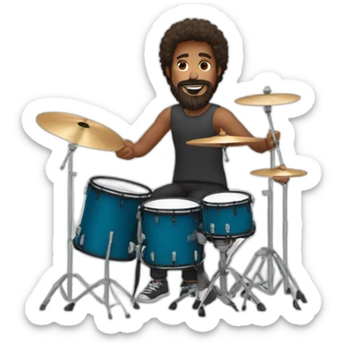 guy with beard and hair to his shoulders playing drums sticker
