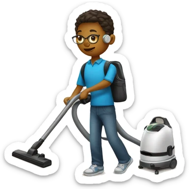 student with vacuum cleaner sticker