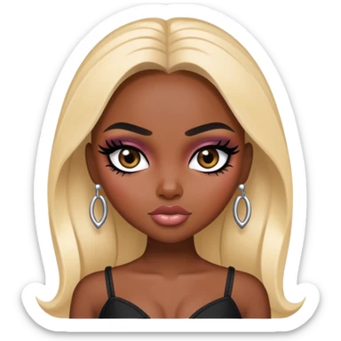 pretty bratz baddie, black eyeliner, dark skin, black  eyes sticker