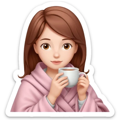 Милая девушка  и пьет чай укутавшись светло розовым пледом  sticker
