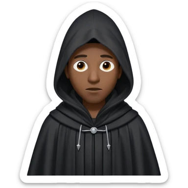 Black man in long black robe with tall pointed hood, entire face hidden by fabric except for two small eye holes, standing in a confident, expressive pose. sticker