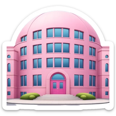 large pink building or bank with huge windows, round groundplan, emoji style, focus on entrance sticker