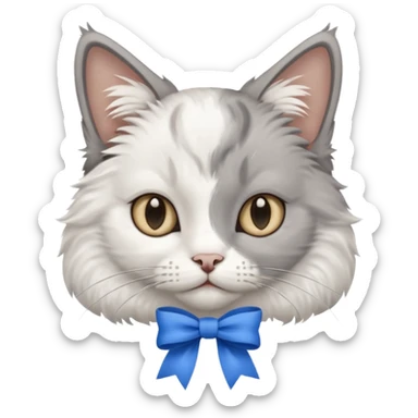 cat with blue ribbon on ear sticker
