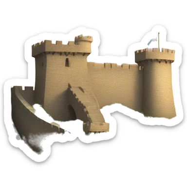 un castillo con un león asomado en la muralla sticker